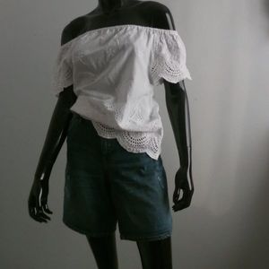 Style & Co Jean Shorts & Off The Shoulder Top (L)